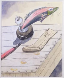 Fisken som hoppar ur bläckkrukan, skriven och illustrerad för Daniel Milhaud av Robert Desnos, 1939